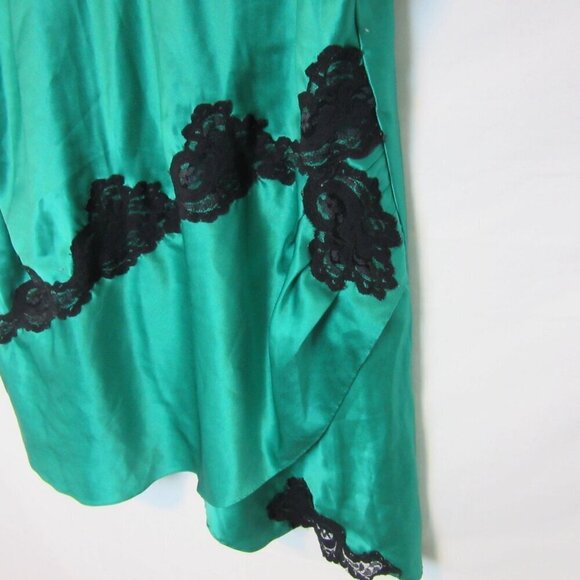 Vintage Victoria Secret Gold Label Green Slip Dress Black Lace Womens Medium - Picture 3 of 6